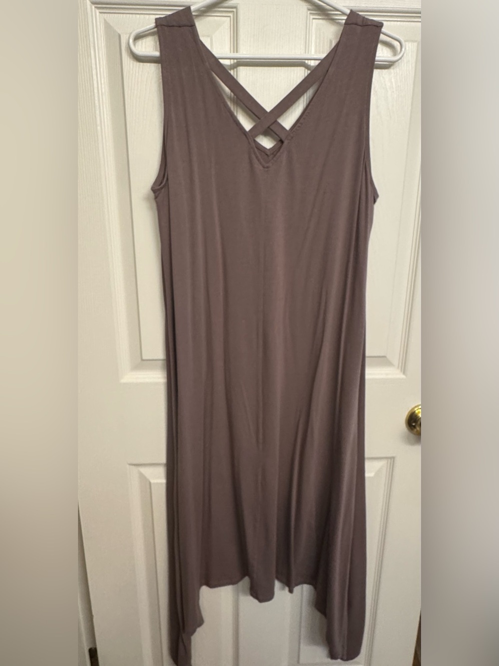 AnyBody QVC Taupe Criss Cross Back Maxi Dress Size Large Petite - Picture 3 of 7
